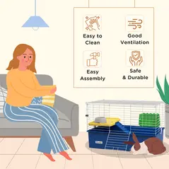 PawHut Chinchillas Small Rabbit Guinea Pig Small Animal Cage, Pet Playhouse, with Platform, Ramp, 71 x 46 x 47cm, Blue - 6