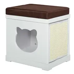 PawHut Cat House Bed Cat Scratching Cube for Small Cat Pet Furniture with Removable Scratching Pad and Soft Cushion White - 8