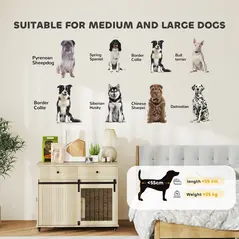 PawHut Dog Crate Furniture on Wheels, Dog Cage with 2 Drawers, Sliding Door, for Medium Large Dogs, Oak Tone - 9