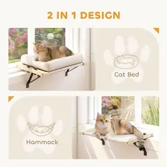 PawHut Cat Radiator Bed, Adjustable Hanging Cat Hammock with Removable and Washable Cushion for Indoor Cats, Cream White - 5