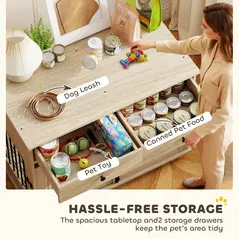 PawHut Dog Crate Furniture on Wheels, Dog Cage with 2 Drawers, Sliding Door, for Medium Large Dogs, Oak Tone - 5