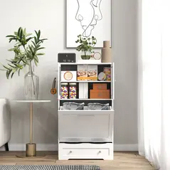 PawHut Dog Feeding Station with 2 Storage Cabinets, 2 Elevated Bowls, Side Hooks, Anti-tip Kit for Water and Feeding Supplies - 8