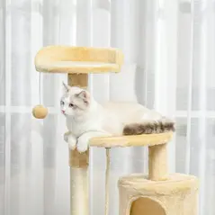 PawHut Cat Tree for Indoor Cats Pet Activity Centre Kitty Condo Climbing Scratching Post with Toys 4-tier 114cm Tall Beige - 9