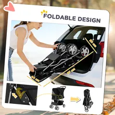 PawHut Dog Pram, Pet Stroller with Reflective Strips, Foldable Cat Stroller with 360° Swivel Wheels, Black - 5
