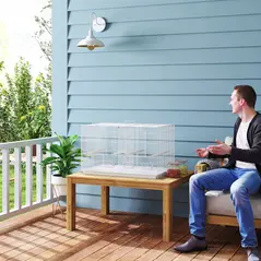 PawHut Bird Cage with Divider, 4 Wooden Perches, Slide Out Tray, 4 Feeders, for Budgie, Lovebird, Canary, 76 x 46 x 46cm, White - 9