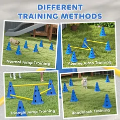 PawHut Dog Agility Equipment Set of Six Cones, Six Poles with Carry Bag, Three-Piece Adjustable Height Jumping Obstacles, Blue - 5