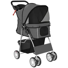 PawHut Dog Pram, Pet Stroller with Reflective Strips, Foldable Cat Stroller with 360° Swivel Wheels, Dark Grey - 1