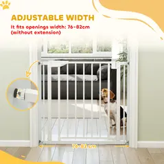 PawHut Baby Gate, Pet Safety Gate Pressure Fit, 76-82cm Wide with Two-Way Open, One-Hand Opening - 4