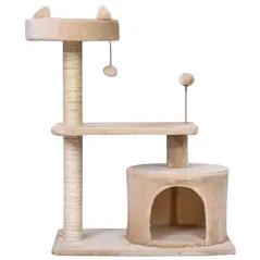 PawHut Cat Tree for Indoor Cats with Scratching Post Climbing Tower Kitty Activity Centre Condo Perch Jumping Platforms Beige 60L x 40W x 81H cm - 1