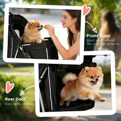 PawHut Dog Pram, Pet Stroller with Reflective Strips, Foldable Cat Stroller with 360° Swivel Wheels, Black - 7