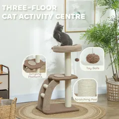 PawHut Cat Tree for Indoor Cats, 88cm Cat Tower with Sisal Scratching Post, Hanging Ball, Large Cat Perch, Stairs, Brown - 4