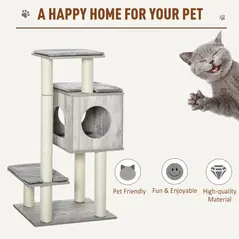 PawHut Cat Tree for Indoor Large Cats 113cm Kitten Tower Condo Jute Scratching Post Kitten Play House Activity Center Furniture - 7