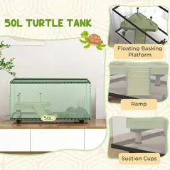 PawHut 50L Glass Turtle Tank Aquarium with Basking Platform, Easy Drainage, Strip Patch Thermometer - 4