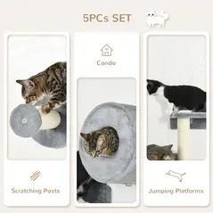 PawHut 5PCs Cat Wall Furniture with Perch, Cat House, Scratching Post - 5