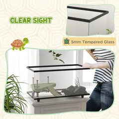PawHut 50L Glass Turtle Tank Aquarium with Basking Platform, Easy Drainage, Strip Patch Thermometer - 6