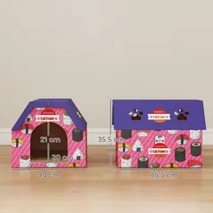 PawHut Cat Scratching Board, 2-in-1 Cardboard Cat House and Hideaway for Indoor Cats, Pink - 3