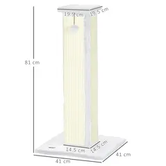 PawHut 81cm Cat Scratcher, Vertical Full Scratcher w/ Natural Sisal Rope, Hanging Ball, Soft Plush - White - 3