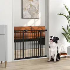 PawHut Adjustable Safety Gate w/ Two Extensions, Four Adjustable Screws, Black - 2