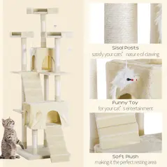 PawHut Cat Tree for Indoor Cats Play Tower Activity Center Kitten Scratch Post Climbing Tower 181 cm - 5