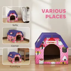 PawHut Cat Scratching Board, 2-in-1 Cardboard Cat House and Hideaway for Indoor Cats, Pink - 7