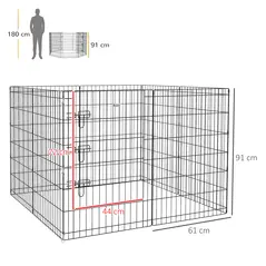 PawHut 8 Panel DIY Dog Pen with Door, for Dogs, Small Animals, Indoor/Outdoor Use, 91cm High - 3