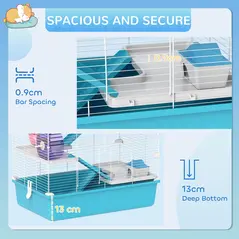 PawHut 6 Tier Hamster Cage, Small Animal Cage with Tubes, Exercise Wheel, Ramps, Hut, Food Dish, Water Bottle, Light Blue - 7
