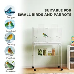 PawHut Bird Cage with Divider, 4 Wooden Perches, Slide Out Tray, 4 Feeders, for Budgie, Lovebird, Canary, 76 x 46 x 116cm White - 9