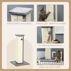 PawHut 81cm Cat Scratcher, Vertical Full Scratcher w/ Natural Sisal Rope, Hanging Ball, Soft Plush - Grey - 5