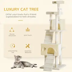 PawHut Cat Tree for Indoor Cats Play Tower Activity Center Kitten Scratch Post Climbing Tower 181 cm - 4