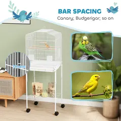 PawHut Bird Cage Budgie Cages for Finch Canary Parakeet with Stand Wheels Slide-out Tray Accessories Storage Shelf, White - 6