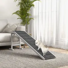 PawHut Pet Ramp for Dogs with Non-Slip Carpet and Top Platform - White & Grey - 2