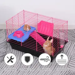 PawHut Dwarf Hamster Metal Cage Guinea Pigs Hutches w/ Tunnels Pink - 6