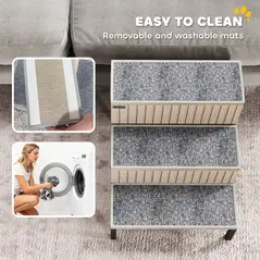 PawHut Dog Stairs with Storage, Non-Slip Cover, Pet Steps for Small Dogs & Older Cats, for Sofa, High Bed, Oak Tone - 6