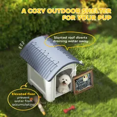 PawHut Outdoor Dog Kennel, Plastic Dog House with Removable Floor, Waterproof Roof, Raised Floor, 71 x 60 x 63 cm - 4