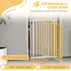 PawHut Extra Tall Pet Gate, Indoor Dog Safety Gate, with Cat Flap, Auto Close, 74-80cm Wide - White - 5