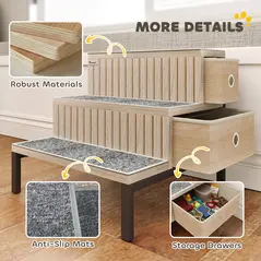 PawHut Dog Stairs with Storage, Non-Slip Cover, Pet Steps for Small Dogs & Older Cats, for Sofa, High Bed, Oak Tone - 7