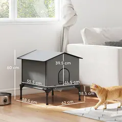 PawHut Outdoor Cat House, Waterproof Insulated Cat Kennel with Elevated Base, Foldable Feral Kitty Shelter for Kittens, Grey - 3