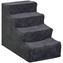 PawHut Four-Step Dog Stairs, with Washable Plush Cover, for High Bed Sofa, Dog Stairs for Small Dog and Cat - Dark Grey - 1