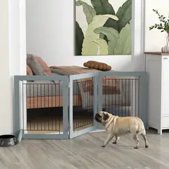 PawHut Foldable Pet Gate, with Three Panels & Two Support Feet - Grey - 2