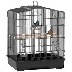 PawHut Large Metal Bird Cage with Perches, Food Bowls, Swing, for Budgies, Parakeets, Black - 1