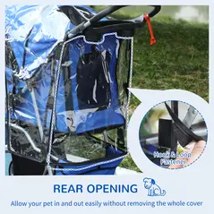 PawHut Dog Stroller with Rain Cover for Small Miniature Dogs, Folding Pet Pram with Cup Holder, Storage Basket, Reflective Strips, Blue - 7