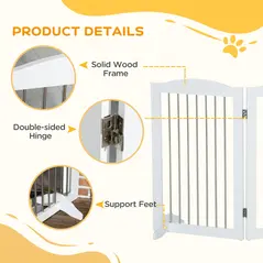 PawHut Foldable Dog Gate, Freestanding Pet Gate, with Two Support Feet, for Staircases, Hallways, Doorways - White - 6