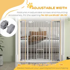 PawHut Extra Tall Pet Gate, Indoor Dog Safety Gate, with Cat Flap, Auto Close, 74-101cm Wide - White - 6