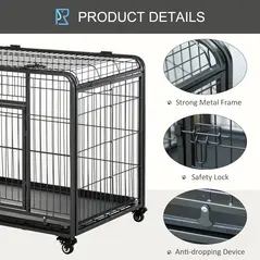 PawHut Metal Dog Cage Kennel Locking Door & Wheels Removable Tray Openable Top For Large Pets 109.5 x 71 x 78 cm - 5