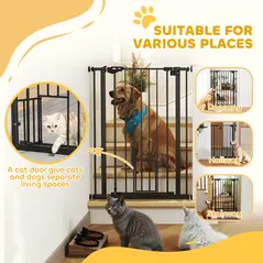PawHut Extra Tall Pet Gate, Indoor Dog Safety Gate, with Cat Flap, Auto Close, 74-80cm Wide - Black - 7