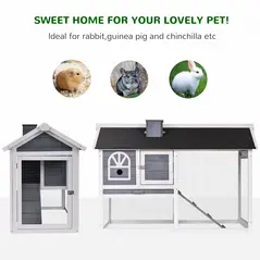 PawHut Guinea Pigs Hutches Wood Bunny Cage for Outdoor Indoor w/ Pull Out Tray Run Box Ramp - 6