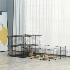 PawHut Pet Playpen with Door, Guinea Pigs Metal Mesh Cage for Small Animal, Chinchilla, 175 x 105 x 70 CM, Black - 2