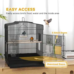 PawHut Large Metal Bird Cage with Perches, Food Bowls, Swing, for Budgies, Parakeets, Black - 4