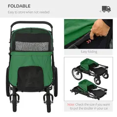 PawHut Foldable Pet Stroller, with Washable Cushion, Storage Bags, Safety Leash, for Medium, Large Dogs, Cats - Green - 7
