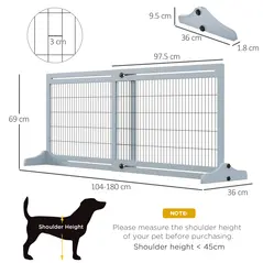 PawHut Freestanding Dog Gate, Foldable Pet Fence, Indoor Wood Barrier, Stair Gate with Support Feet, for Doorway, Hallway, Small and Medium Dogs, 69H x 104-180 cm, Blue-grey - 3